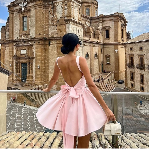 House of CB Florianne Soft Peach Bow Mini Dress - Picture 2 of 10